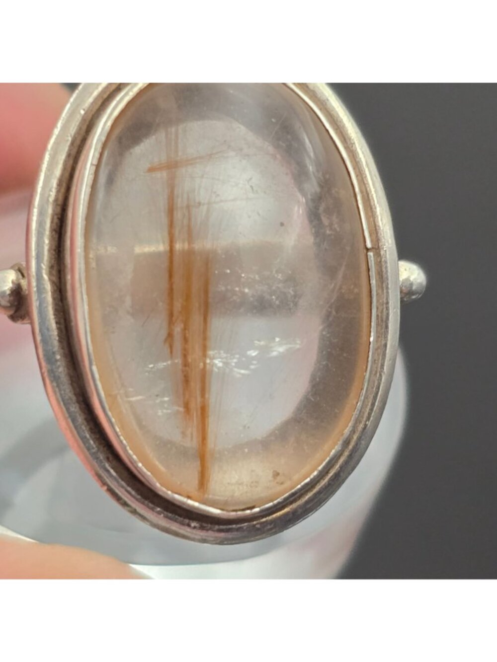 Vintage Sterling Silver Rutilated Quartz Ring Size 7.5 Modernist Statement - Picture 7 of 14